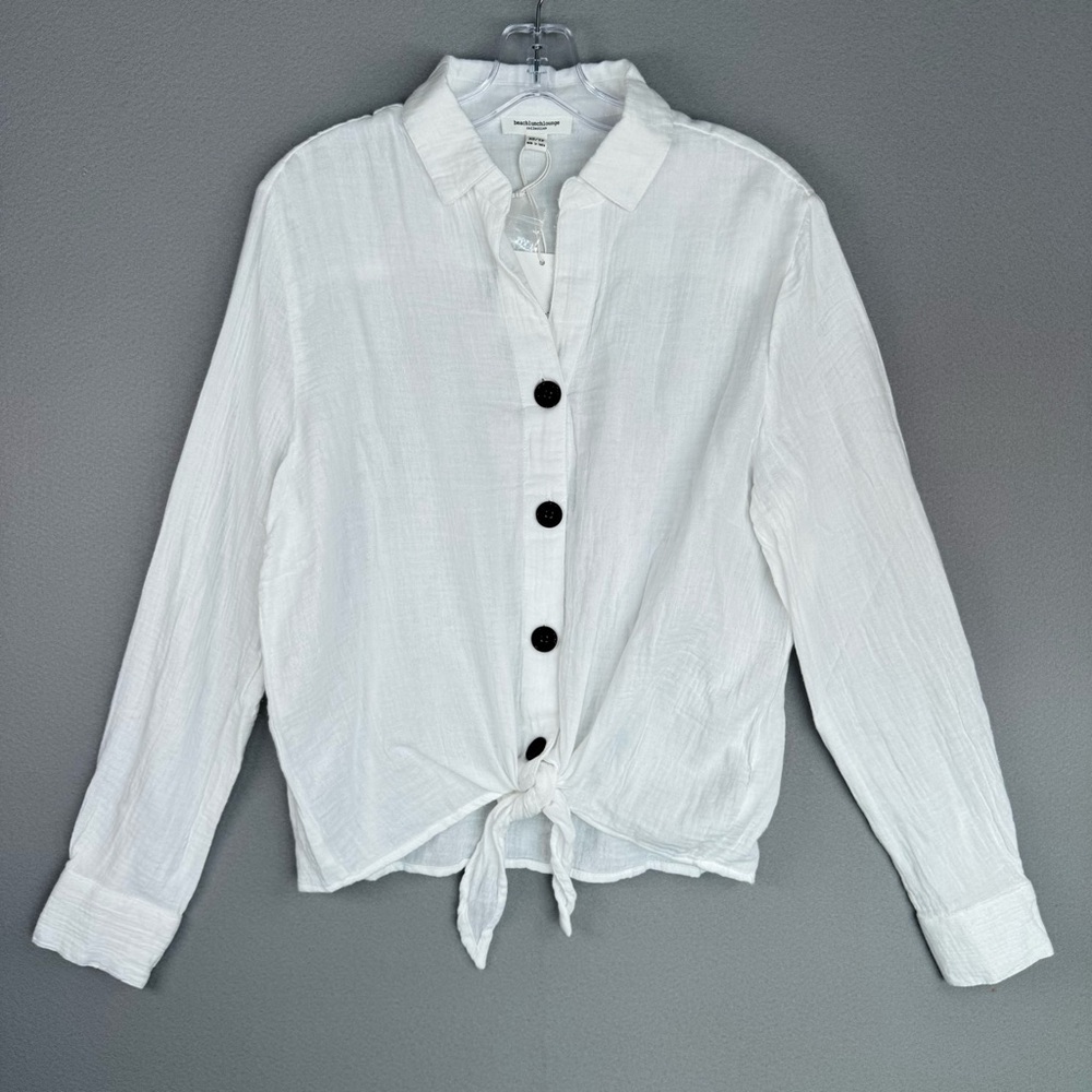 Beachlunchlounge Nox Crinkle Gauze Tie Front Button‎ Up Shirt White XS Casual - Picture 14 of 14
